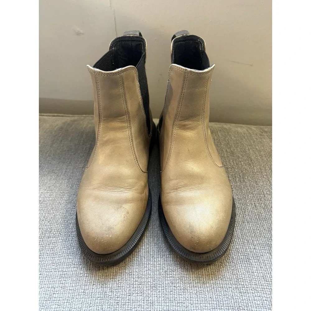 Dr Martens Flora Grey Beige Servo Leather Pull On‎ Ankle Boots Size 6